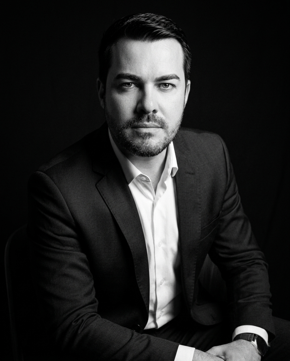 Rafael Lambrecht em retrato preto e branco
